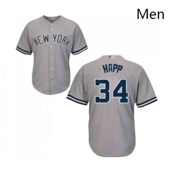 Mens New York Yankees 34 JA Happ Replica Grey Road Baseball Jersey
